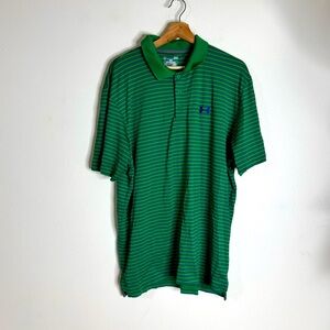 Under Armour Men's Green Striped loose Polo Shirt performance wear size large